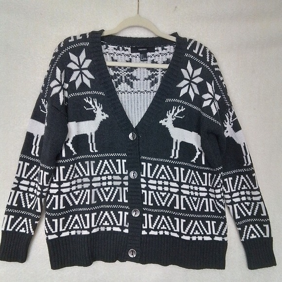 Forever 21 Heavy Knit Cardigan Sweater Size S Gray White Winter‎ Cotton Blend - Picture 1 of 10